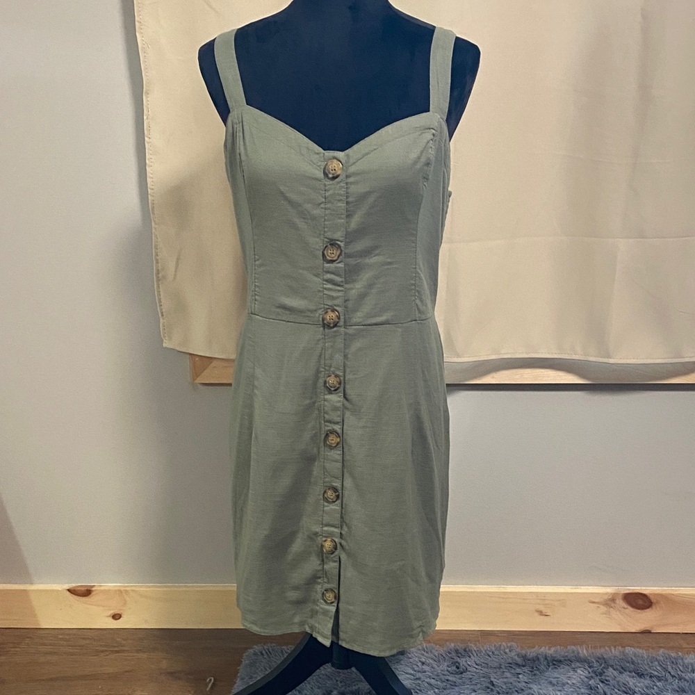 Abercrombie & Fitch Sage Green Button-Front Mini Dress